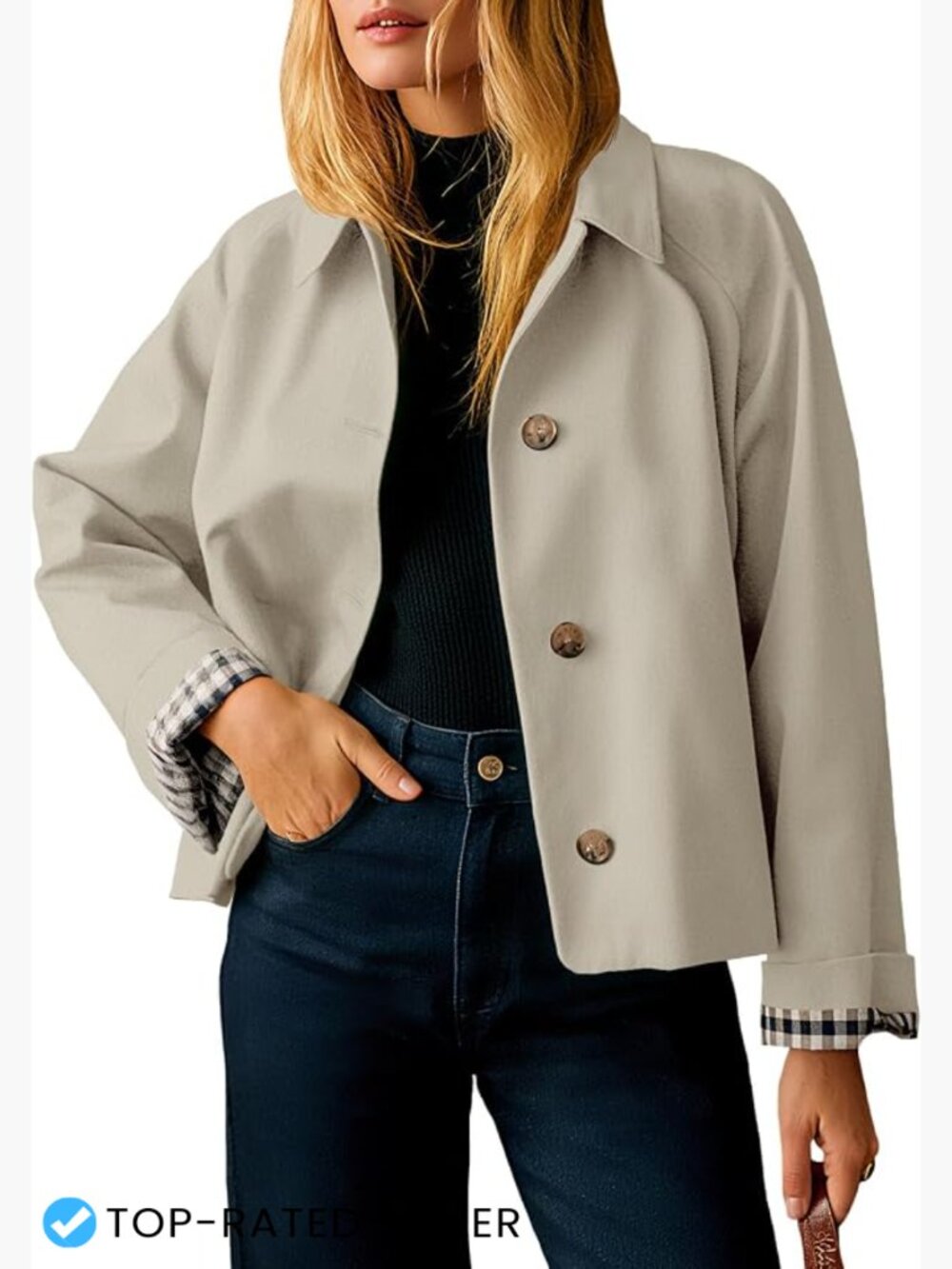 Cropped Trench Coat Lightweight Single Breasted Loose Fit Utility Jacket